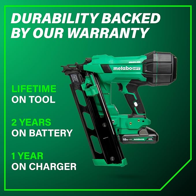 Metabo HPT 18V MultiVolt Cordless 21° Framing Nailer Kit, 3-1/2" Plastic Strip Framing Cordless Nailer, Power Tool with 4.0Ah Lithium Ion Battery, Drives 2" to 3-1/2" Nails, NR1890DRA