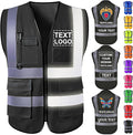 Custom Safety Vest with Logo for Men Women Personalized Class 2 High Visibility Reflective Vests with Pockets Zipper(S-5XL)