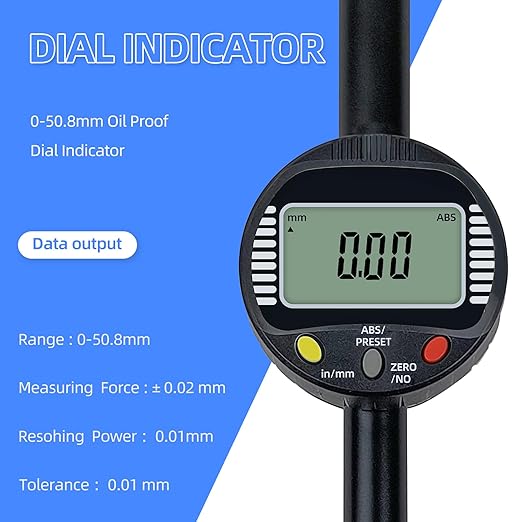 Precision Digital Dial Gauge,Dlectrical Digital Indicator Graduation of 0.01mm Metric and Imperial Measure Tool Electronic Dial Gauge with A Range of 50.8mm/2 in,for CNC Machine,Carpentry Measurement