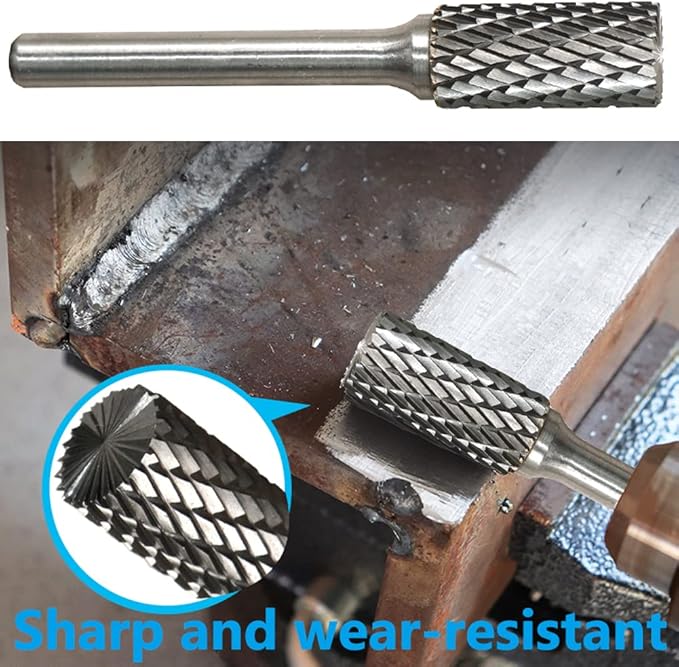 Carbide Burr Set 1/4" Shank SB-3 Die Grinder Bits Tungsten Double Cut Burr Bits (3/8" Cutter Dia X 0.79" Cutter Length) for Die Grinder Kits Metal Grinding Drilling Polishing (3pcs)