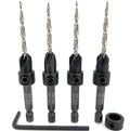 FTG USA Adjustable Wood Countersink Drill Bit Set 4 Pc #6 (9/64") with Tapered Drill Bit for Woodworking