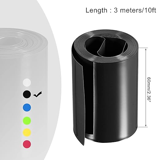 MECCANIXITY Battery Wrap PVC Heat Shrink Tubing 38mm Dia 60mm Flat 10 Feet(3meters) Black Good Insulation for Battery Pack