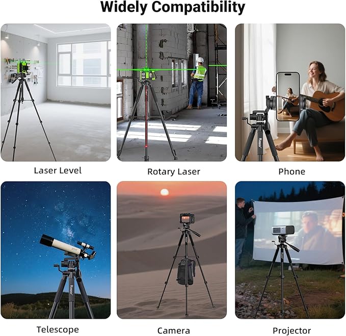 Huepar Tripod 50-inch Extendable Height Tripod Use with Laser Level, Point Lasers, Lazer Distance Measures, 1/4" and 5/8" Thread Mount for for Varieties Tools, Outdoor and Indoor T13A