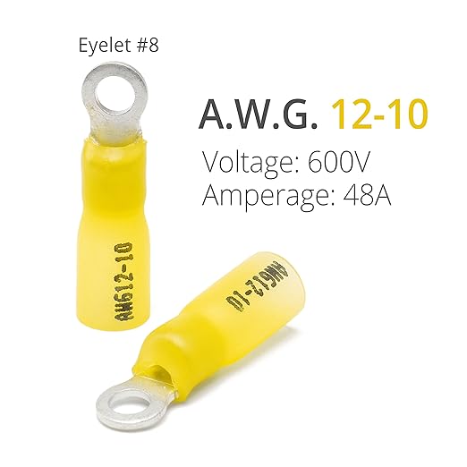 Wirefy Heat Shrink Ring Terminals #8 - Marine Grade Terminal Connectors - Waterproof Eyelet Wire Connectors - Red 10-12 AWG - 90 PCS