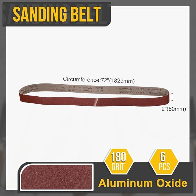 2 x 72 Inch Sanding Belt, 6 Pcs 180 Grit Knife Sharpener Belts Work Sharpening for Belt Sander Knife Carving Tool Metal Working
