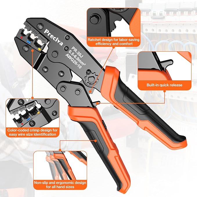 Preciva Crimping Tool for Insulated Terminals Wire Connectors, AWG20-10 Ratchet Crimper with 425 Pcs Insulated Terminals Connectors