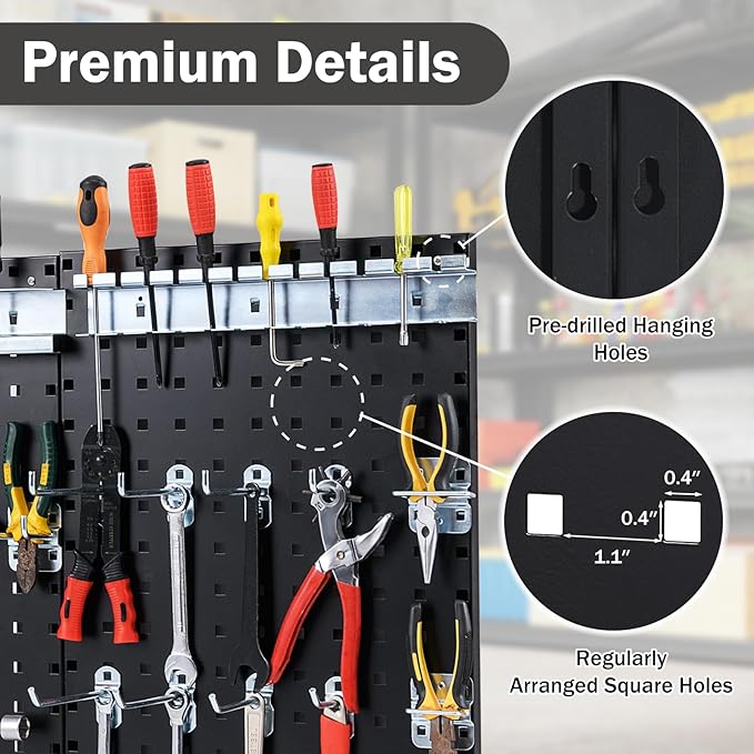 Goplus Garage Pegboard, Metal Pegboard Tool Organizer Kit with 3 Pegboards & 28 Pcs Hanging Accessories, Heavy Duty Pegboard Wall Organizer, Peg Board for Workshop, Tool Storage, Black