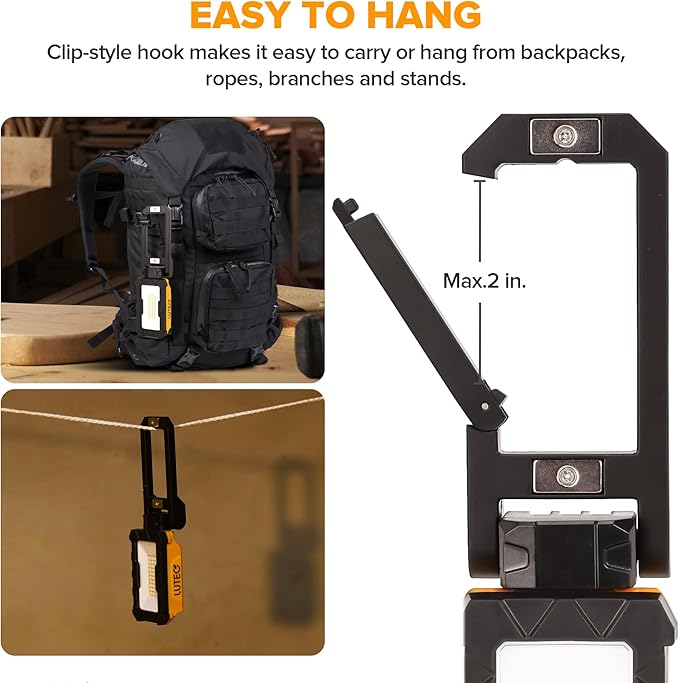 LUTEC Rechargeable Work Light, 1000 Lumens LED Magnetic Light with Magnetic Base and Hanging Hook，360°Rotate and 200°Swivel for Car Repair, Emergency and Camping