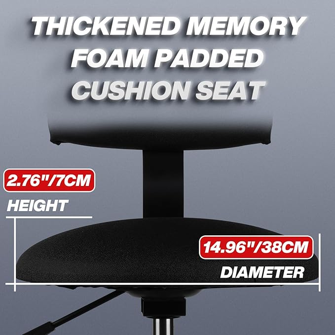 Shop Stool with Backrest, Mechanic Garage Stool for Workshop, Adjustable Stool Chair, Padded Workbench Stool for Men Women, 300 LBS Capacity, 360° Swivel PVC Seat, Heavy Duty, Black