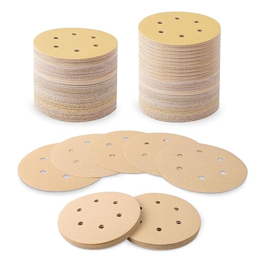 100 PCS 6 Inch 6 Hole Sanding Discs 220 Grit Hook and Loop Adhesive Round Sandpaper for Random Orbital Sander