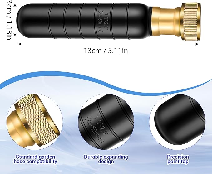 Drain Cleaning Bladder- Fits 1" to 2" Pipes, 3/4" Hose Thread Valve,Ideal for Sinks, Showers, Tubs & Sewer Lines, Rubber, Easy Daily Use, Cold Water Only (S:1" to 2")