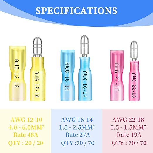 Qibaok 320PCS Heat Shrink Bullet Connectors Kit Female & Male Bullet Butt Terminals Insulated Waterproof Electrical Marine Crimp Automotive Connectors