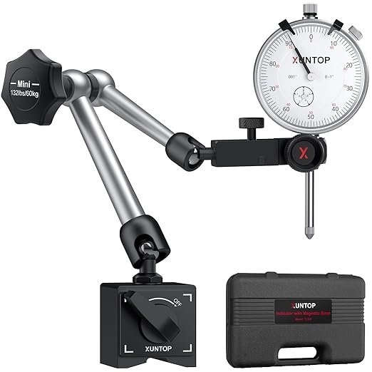 Dial Indicator 1inch/0.001inch with 132lbs/60kg Magnetic Base,Imperial Dial Test Gauge Set for Lathe,3D Printer,CNC,Car,Laboratory