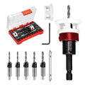 Countersink Drill Bit Set, Upgraded Larger Depth Stop, 5 PCS Replaceable HSS M2 Tapered Head, a Screwdriver Bit and a Wrench, 1/4" Hex Shank Counter Sink Drill Bit for Wood