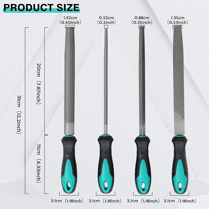 4Pcs Metal File Set, 8inch Hand Files Large Steel Rasp Files with Handles for Metalworking, Woodworking and More