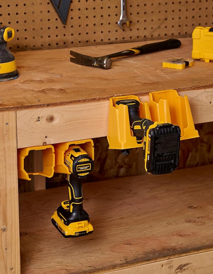 Drill Holder, Power Tool Organizer, Utility Storage Rack | Universal Wall Mount Cordless tools holder fits most drills like Dewalt Drill (2-PACK) (Yellow)