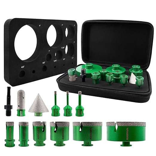 Diamond Tile Hole Saw Kit - KURSTOL 6/6/8/20/25/35/50/75/100mm Diamond Core Drill Bits+4/5" Finger Milling Bit+2" Beveling Chamfer Bit+SDS Adapter for Porcelain Ceramic Tile Granite Marble