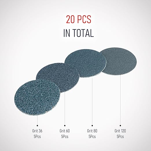 2" Zirconia Sanding Discs, Quick Change, Zir A/O, Quick Change TR, Assorted 20 Pcs, 1 pad Holder, P36/60/80/120