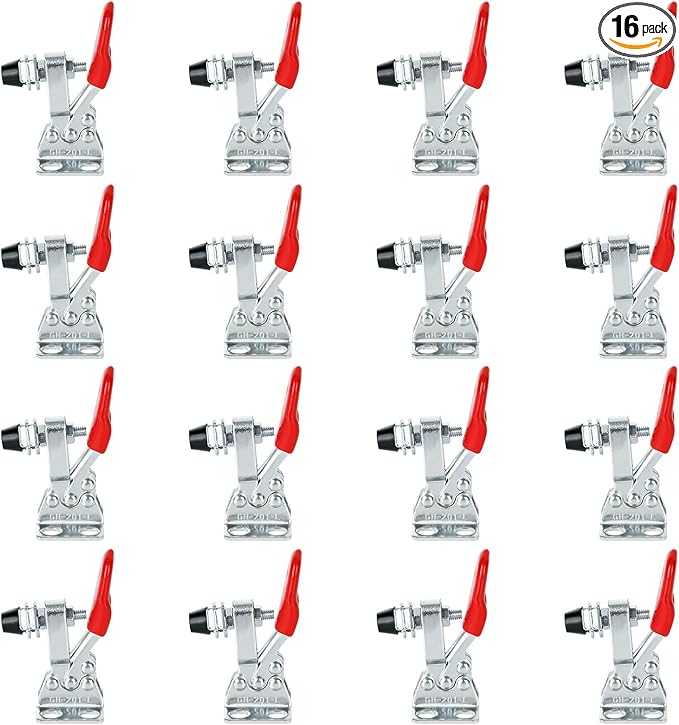 Acrux7 16 Pack Toggle Clamp, Small Toggle Clamps 60lb Holding Capacity 201-L Horizontal Adjustable Toggle Clamp Quick Release Hold Down Clamps for Woodworking, Smoker, Doors, Cabinets, Tool Boxes