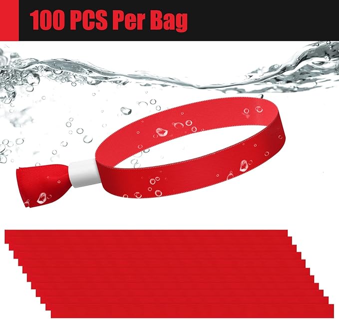 100 Pcs Cloth Event Wristbands, Event Wristbands, Colored Wrist Bands for Events, for Lightweight Concert Wrist Strap for Activities, Party Bracelets for Events (Color : Red)