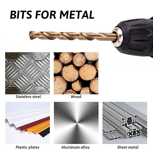 YOUGFIN Cobalt Drill Bits, M35 HSS Drill Bit Set 15 Pcs, 135° Tip Twist Jobber Length Kit for Hardened Metal, Cast Iron, Stainless Steel, Plastic and Wood with Indexed Storage Case (1/16"-3/8")
