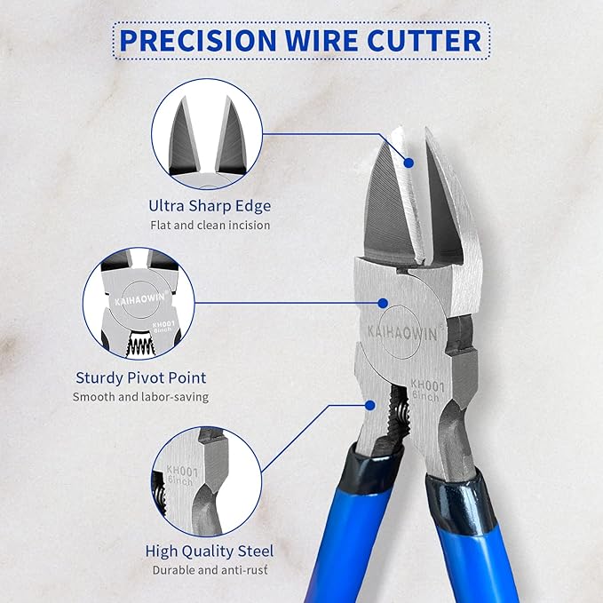 KAIHAOWIN Wire Cutters 5-Inch and 6-Inch Set Flush Cutters Ultra Sharp Spring Loaded Wire Snips Clippers Cutting Pliers for Crafting Jewelry Making-2 PCS