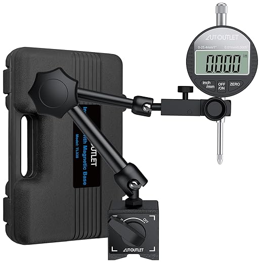 AUTOUTLET Digital Dial Indicator with Magnetic Base, Long Arm 0-1" with Professional Dial Gauge 0.0005",Inch/Metric Conversion for Lathe and Milling Machine Alignment