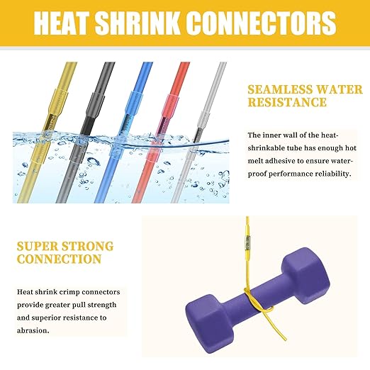 525PCS Heat Shrink Wire Connectors, 22-10 AWG Marine Grade Heat Shrink Butt Connectors, Waterproof Electrical Wire Terminals Kit Insulated Ring Fork Spade Butt Splices for Automotive Boat Truck