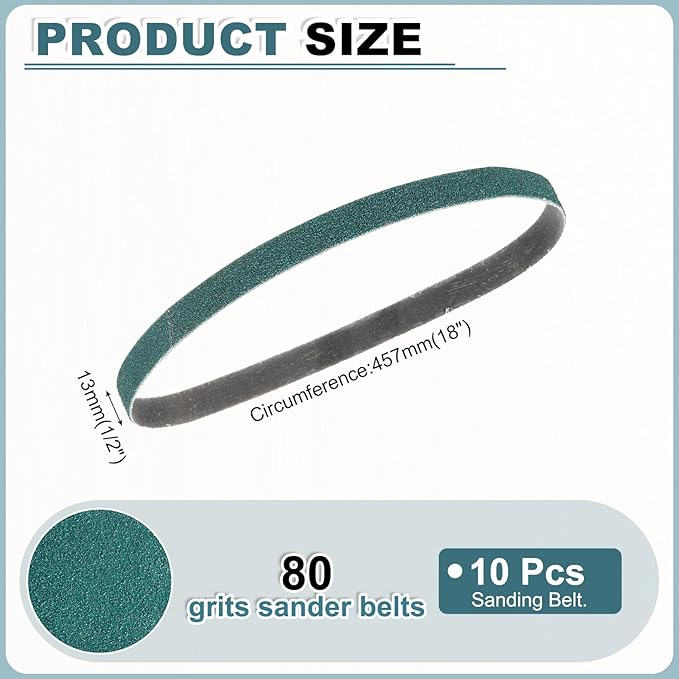 HARFINGTON 1/2 x 18 Inch Sanding Belts, 10 Pcs 80 Grit Zirconia Abrasive Belt Sander File Belt for Woodworking, Metal Polishing, Knife Sharpener