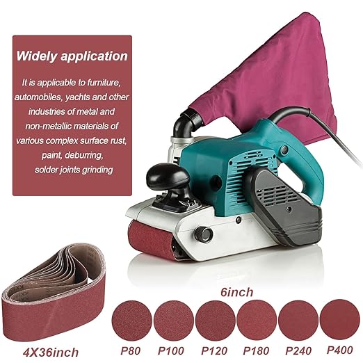 Blulu 44 Pieces Sanding Belts and Sanding Discs Set Includes 4 x 36 Inch Belts (80/120/150/240/400 Grits) and 6 Inch Self Adhesive No Hole Alumina Disc for Bench Combination Sander Woodworking