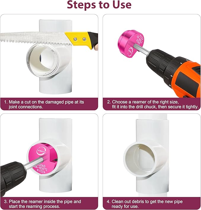 3/4 Inch PVC Pipe Reamer, PVC Fitting Saver, Plastic Pipe Fitting Reamer Socket Saver Plumbing Tool for Schedule 40 CPVC ABS Hub, with 3/8-Inch Hex Shaft, Fits Standard 1/2" Drills