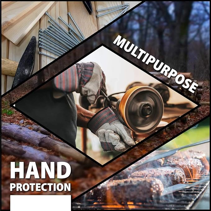 Work Leather Gloves with Cool Cotton Lined Backing Lightweight & Versatile Split Leather Safety Cuff Work Gloves