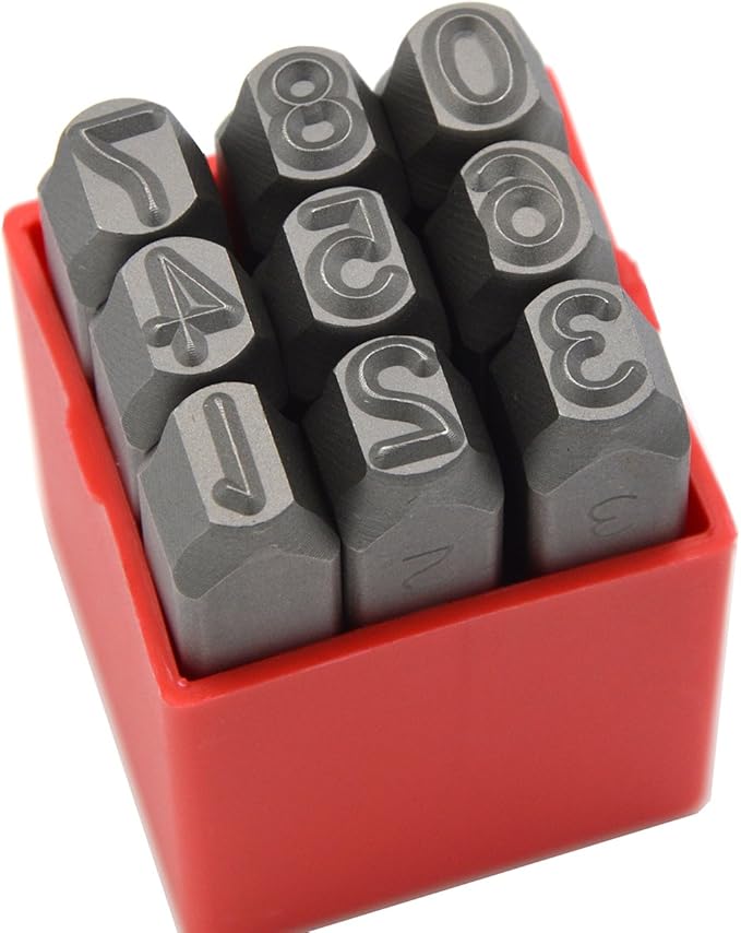 9pcs Heavy Duty Steel Stamp Uppercase Numbers 5/16 8mm Hand Stamping Serial Mark Code Alphabet Punch Kit for Jewelry Metal Sheet Plate Mold Die Making