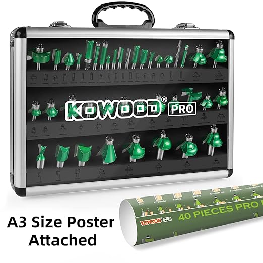 KOWOOD Pro Router Bits Sets of 40 Pieces 1/4 Inch Shank and 1/2 Inch Shank, Professional Woodworking Tools