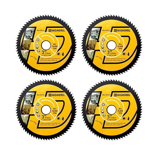 HIGHDRIL HSS Metal Blade 3" 75mm x Arbor 3/8" 10mm - 4pcs Angle Grinder Cutting Disc for Cutting Copper Aluminum Plastic Soft Metal