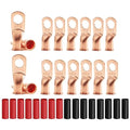 8Pcs 2 AWG 3/8" Stud and 8Pcs 2 AWG 5/16" Stud Heavy Duty Copper Wire Lugs with 16Pcs Heat Shrink Tubing 2 Gauge Ring Terminals 2 AWG Battery Cable Ends Bare Copper Eyelets