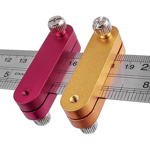 Mesee 4 Pieces Ruler Positioning Blocks Adjustable Thickness Ruler Stop Fence Woodworking Aluminum Alloy Rulers Limit Block Scribing Tool Rulers Locator Wood Mortise Scriber Line Marking Gauge