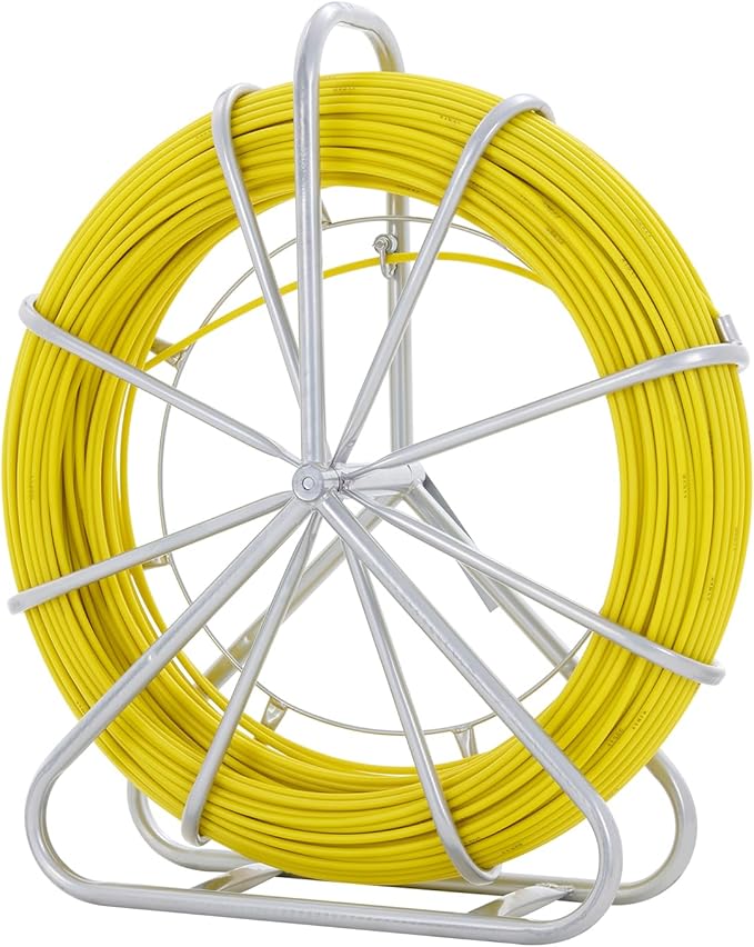 VEVOR Fiberglass Fish Tape 425 FT x 1/4 inch, Fish Tape Duct Rodder Puller with Durable Steel Stand, Non-Conductive Fishtape Wire Cable Running Rod for Walls, Floor and Electrical Conduit