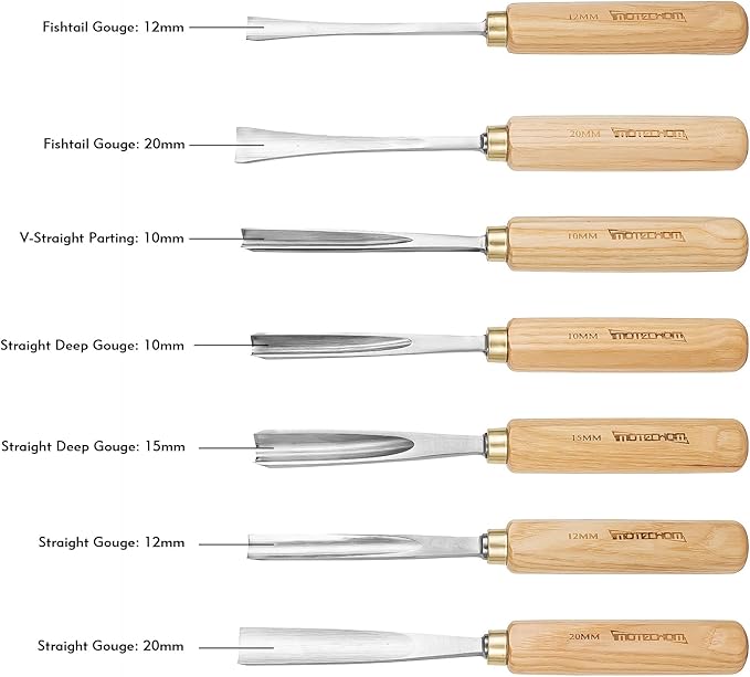 7-Pieces Woodworking Wood Carving Tools Chisel Set with Canvas Bag, Gouges and Carving Chisel Set, Razor Sharp CR-V 60 Steel Blades