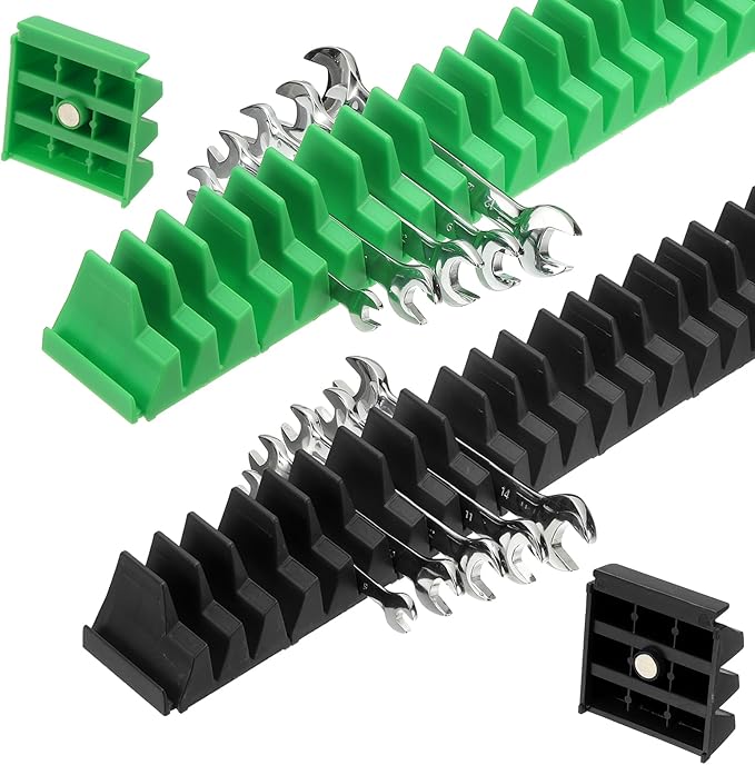 PATIKIL 46pcs Magnetic Wrench Organizer for Tool Box, Magnetic Modular Wrench Organizer Holder Toolbox Universally for 46 Tools Drawer Chest Ratcheting Offset Wrenches, Black Green