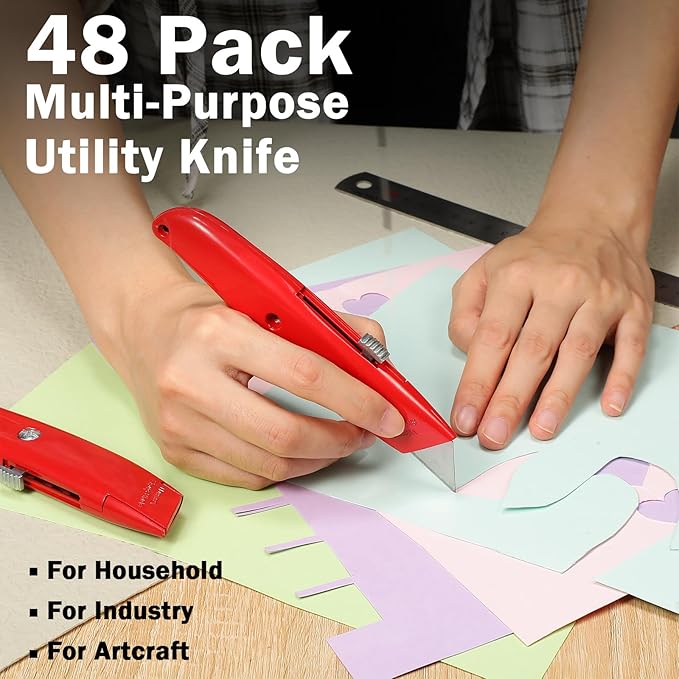 Reginary 40 Pcs Box Cutter Bulk Utility Knife Heavy Duty Retractable Knife Sturdy Aluminum Box Cutter Safety Razor for Ropes, Boxes, Cartons, Plastics, DIY and Cardboard