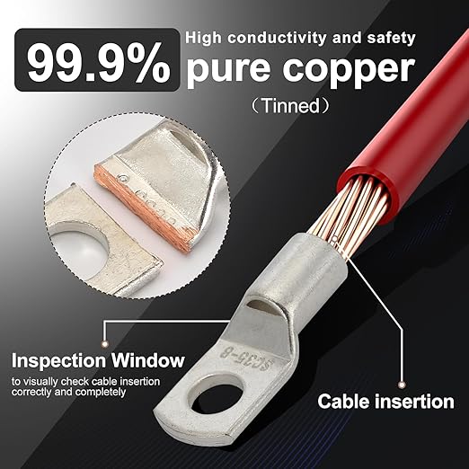 Thick Copper lugs，Electric Wire Lugs，AWG2 4 6 8 10 12Gauge，80Pcs Tinned Heavy Duty Battery Cable Ends Ring Terminal Connectors with 80Pcs 3:1 Heat Shrink Tubing Assortment Kit（160pcs）