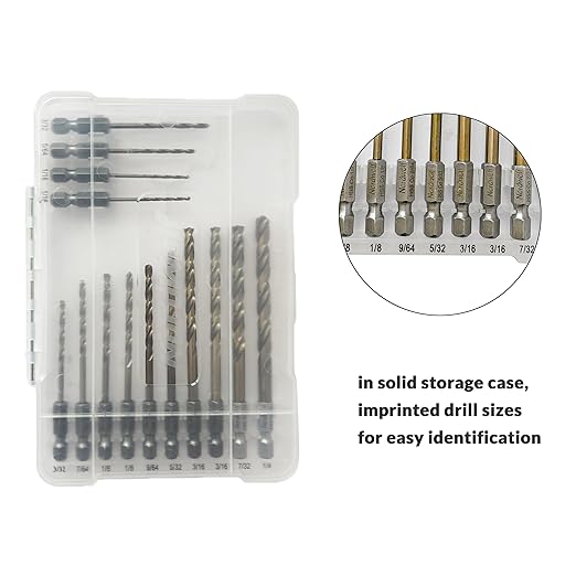 NordWolf 14-Piece M35 Cobalt Drill Bit Set for Stainless Steel, Hard Metals & Cast Iron, Jobber Length with 1/4" Hex Shank, SAE Sizes 1/16" to 1/4" in Storage Case