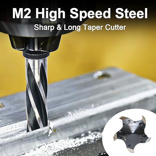 DKIBBITH 1-1/2" Bridge Construction Reamer Drill Bit, M2 HSS Taper Chucking Reamer for Steel Alloy Metal Wood Plastic, 1/2" Non-Slip Shank, 5-Spiral Flutes Car Reamer, to Align or Enlarge Holes, 38mm