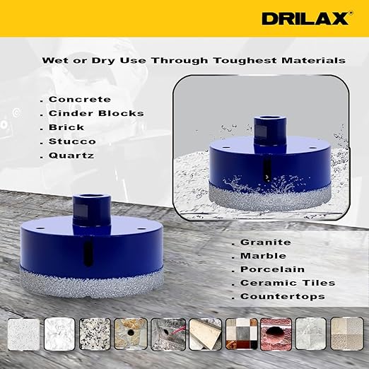 Drilax Pro Series 4 Inch Diamond Hole Saw | Angle Grinder (5/8"-11) & Drill (Adapter Incl.) | 1-3/8" Depth | Dry Drill for Dryer Vents, HVAC, Large Pipes, Core Sampling | Long Life