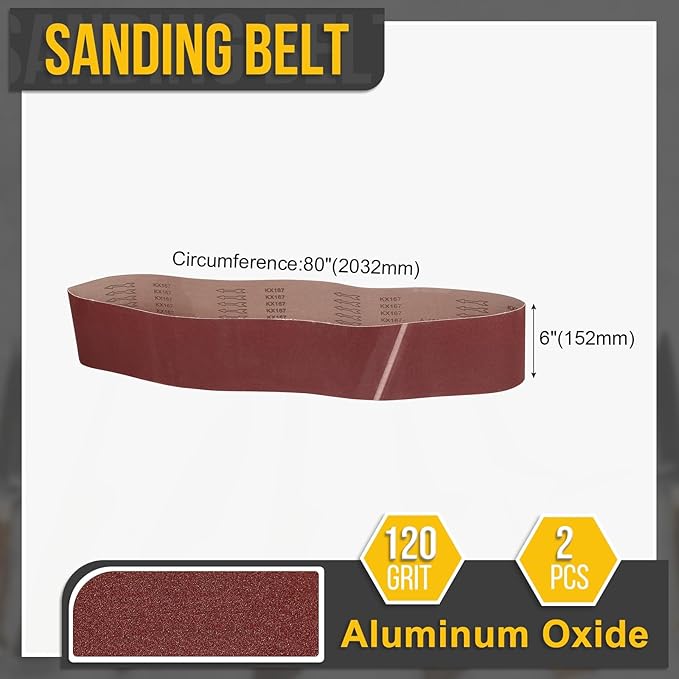 6 x 80 Inch Sanding Belt, 2 Pcs 120 Grit Knife Sharpener Belts Work Sharpening for Belt Sander Knife Carving Tool Metal Working