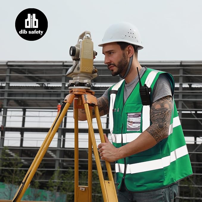Dib Safety Reflective Vest High Visibility with Pockets and Zipper, Green 2XL