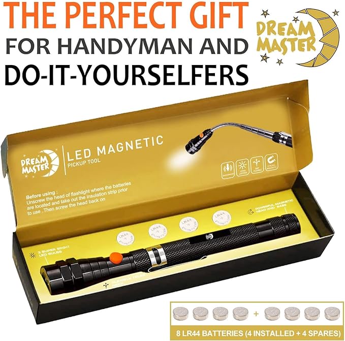 Magnetic Pickup Tool Gifts for Men, Telescoping Magnet Flashlight, Gifts Idea & Gifts for Him, Mechanic, Tech, Handyman, Boyfriend, Birthday Gifts for Dad, Husband, Father, Black