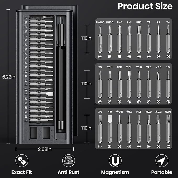 38-in-1 Precision Screwdriver Set,Mini Professional Magnetic Pads Tiny Repair Tool Kit for Macbook,Computer,Laptop,iPhone, PS4,PS5,Xbox, Switch,Eyeglasses,Watch,Ring Doorbell,Electronic,Gifts for Men
