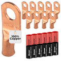 SELTERM 10pcs - 6 Awg 5/16" Stud (Wide) - Battery Lugs - Ring Terminal Connectors with 12pcs 3:1 Black & Red Heat Shrink Tubing with Adhesive, Heavy Duty Battery Cable Ends - Bare Copper Wire Lugs Kit